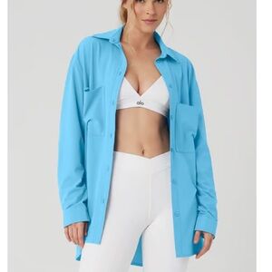 Alo Dreamscape Button Down Long Sleeve - Azure Blue - Small S Alo Yoga